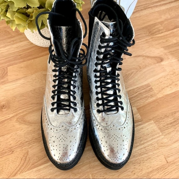 Shelly’s London Silver Lily Lace Up Chelsea Platform Wedge Boots Size 6.5 - Picture 12 of 13